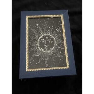 Vintage Whimsigoth Celestial Sun 5x7” Wood Blue Gold Frame Sun Art 90s Y2K